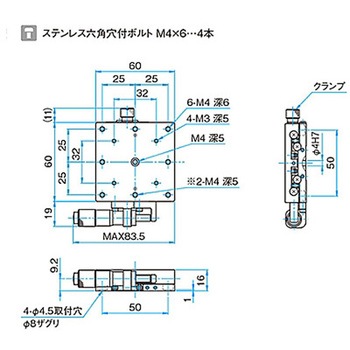 X軸汎用型ステンレスステージ ステージサイズ60mm TSDH-601シリーズ シグマ光機