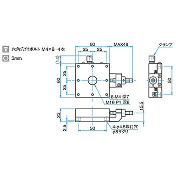 X軸アルミクロスローラステージ ステージサイズ60mm TAM-601シリーズ シグマ光機