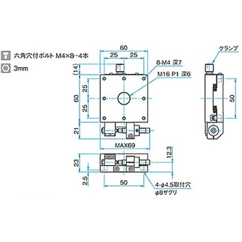 X軸アルミクロスローラステージ ステージサイズ60mm TAM-601シリーズ シグマ光機