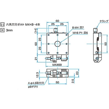 X軸アルミクロスローラステージ ステージサイズ60mm TAM-601シリーズ シグマ光機