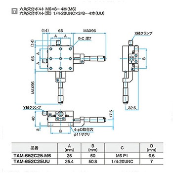 XY軸アルミクロスローラステージ M6 TAM-652シリーズ シグマ光機