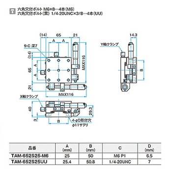 XY軸アルミクロスローラステージ M6 TAM-652シリーズ シグマ光機