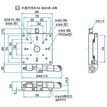X軸アルミクロスローラステージ ステージサイズ80mm TAM-801シリーズ - シグマ光機