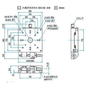 X軸アルミクロスローラステージ ステージサイズ80mm TAM-801シリーズ シグマ光機