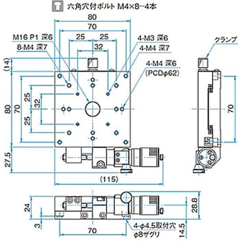 X軸アルミクロスローラステージ ステージサイズ80mm TAM-801シリーズ シグマ光機