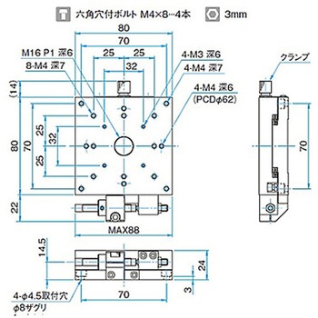 X軸アルミクロスローラステージ ステージサイズ80mm TAM-801シリーズ シグマ光機