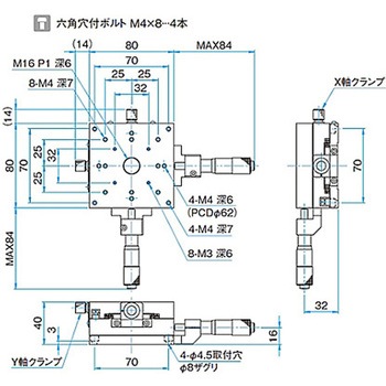 XY軸アルミクロスローラステージ ステージサイズ80mm TAM-802シリーズ シグマ光機