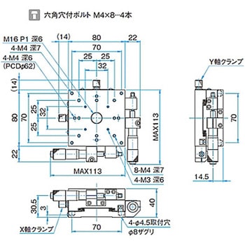XY軸アルミクロスローラステージ ステージサイズ80mm TAM-802シリーズ シグマ光機