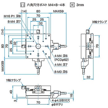 XY軸アルミクロスローラステージ ステージサイズ80mm TAM-802シリーズ シグマ光機