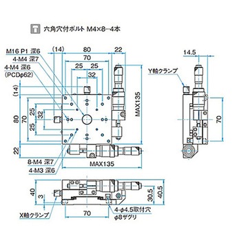 XY軸アルミクロスローラステージ ステージサイズ80mm TAM-802シリーズ シグマ光機