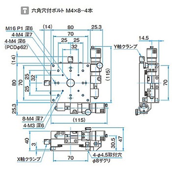 XY軸アルミクロスローラステージ ステージサイズ80mm TAM-802シリーズ シグマ光機