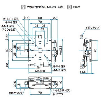 XY軸アルミクロスローラステージ ステージサイズ80mm TAM-802シリーズ シグマ光機