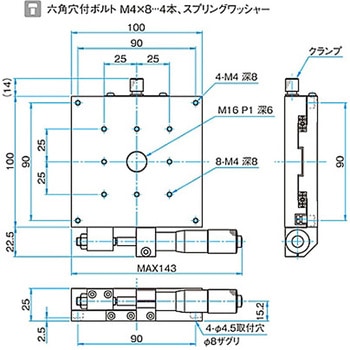X軸アルミクロスローラステージ ステージサイズ100mm TAM-1001シリーズ シグマ光機