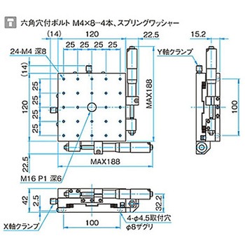 XY軸アルミクロスローラステージ ステージサイズ120mm TAM-1202シリーズ シグマ光機