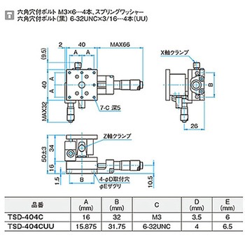 XZ軸フラットスチールステージ ステージサイズ40mm TSD-404シリーズ シグマ光機
