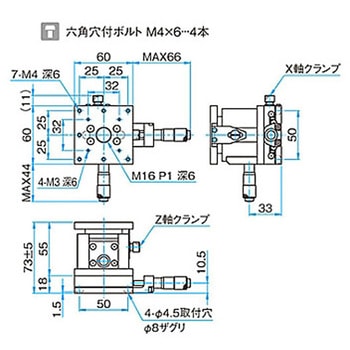 XZ軸フラットスチールステージ ステージサイズ60mm TSD-604シリーズ シグマ光機