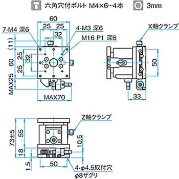 XZ軸フラットスチールステージ ステージサイズ60mm TSD-604シリーズ シグマ光機