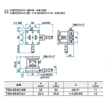 XZ軸フラットスチールステージ ステージサイズ60mm TSD-654シリーズ シグマ光機