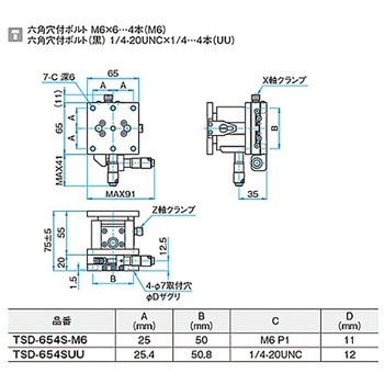 XZ軸フラットスチールステージ ステージサイズ60mm TSD-654シリーズ シグマ光機