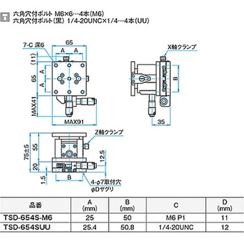 XZ軸フラットスチールステージ ステージサイズ60mm TSD-654シリーズ - シグマ光機