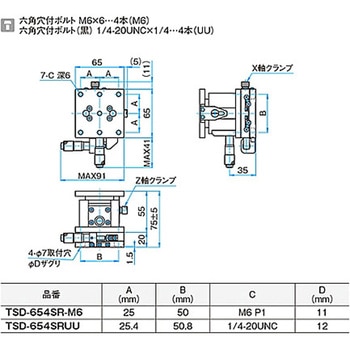 XZ軸フラットスチールステージ ステージサイズ60mm TSD-654シリーズ - シグマ光機