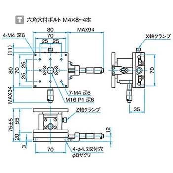 XZ軸フラットスチールステージ ステージサイズ80mm TSD-804シリーズ シグマ光機