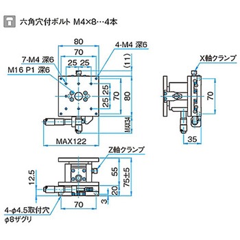 XZ軸フラットスチールステージ ステージサイズ80mm TSD-804シリーズ シグマ光機
