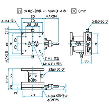 XZ軸フラットスチールステージ ステージサイズ80mm TSD-804シリーズ シグマ光機