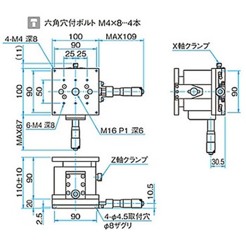 XZ軸フラットスチールステージ ステージサイズ100mm TSD-1004シリーズ シグマ光機