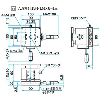 XZ軸フラットスチールステージ ステージサイズ100mm TSD-1004シリーズ シグマ光機