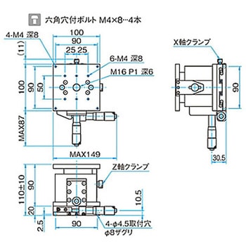 XZ軸フラットスチールステージ ステージサイズ100mm TSD-1004シリーズ シグマ光機