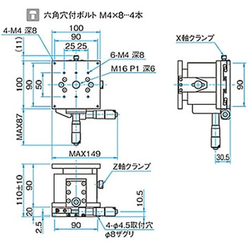 XZ軸フラットスチールステージ ステージサイズ100mm TSD-1004シリーズ シグマ光機