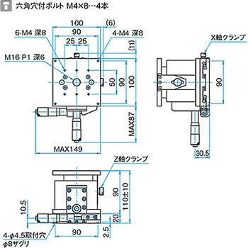 XZ軸フラットスチールステージ ステージサイズ100mm TSD-1004シリーズ シグマ光機