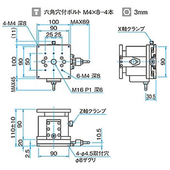 XZ軸フラットスチールステージ ステージサイズ100mm TSD-1004シリーズ シグマ光機