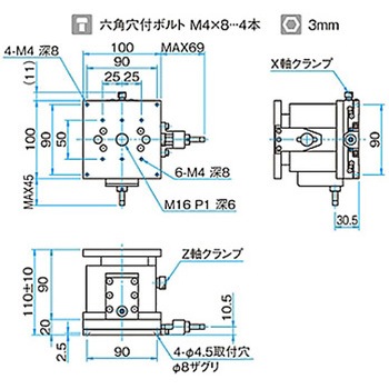 XZ軸フラットスチールステージ ステージサイズ100mm TSD-1004シリーズ シグマ光機