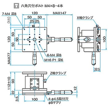 XZ軸フラットスチールステージ ステージサイズ120mm TSD-1204シリーズ - シグマ光機