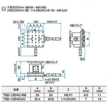 XZ軸フラットスチールステージ ステージサイズ120mm TSD-1204シリーズ シグマ光機