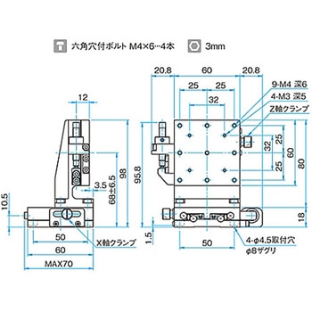 XZ軸スチールステージ(垂直) ステージサイズ60mm TSD-604シリーズ シグマ光機