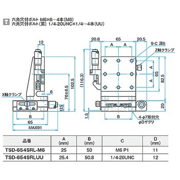 XZ軸スチールステージ(垂直) ステージサイズ65mm TSD-654シリーズ シグマ光機