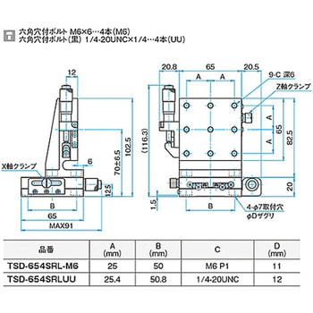 XZ軸スチールステージ(垂直) ステージサイズ65mm TSD-654シリーズ シグマ光機