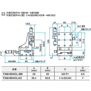 XZ軸アルミクロスローラステージ(垂直) ステージサイズ40mm TAMシリーズ シグマ光機