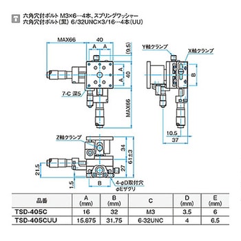 XYZ軸フラットスチールステージ ステージサイズ40mm TSD-405シリーズ シグマ光機