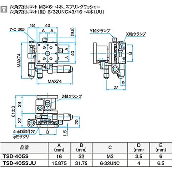 XYZ軸フラットスチールステージ ステージサイズ40mm TSD-405シリーズ シグマ光機
