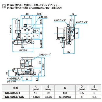 XYZ軸フラットスチールステージ ステージサイズ40mm TSD-405シリーズ シグマ光機