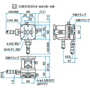 XYZ軸フラットスチールステージ ステージサイズ60mm TSD-605シリーズ - シグマ光機