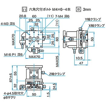 XYZ軸フラットスチールステージ ステージサイズ60mm TSD-605シリーズ シグマ光機