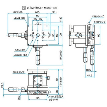 XYZ軸フラットスチールステージ ステージサイズ100mm TSD-1005シリーズ シグマ光機