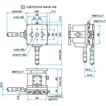 XYZ軸フラットスチールステージ ステージサイズ100mm TSD-1005シリーズ シグマ光機