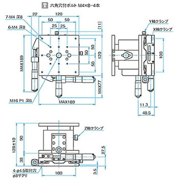 XYZ軸フラットスチールステージ ステージサイズ120mm TSD-1205シリーズ シグマ光機