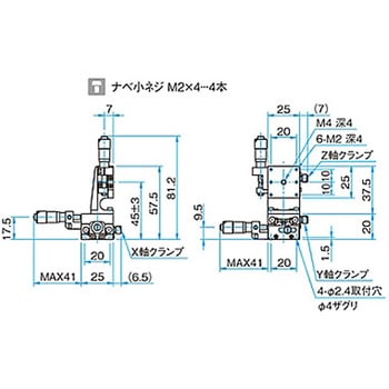 XYZ軸スチールステージ(垂直) ステージサイズ25mm TSD-255シリーズ シグマ光機
